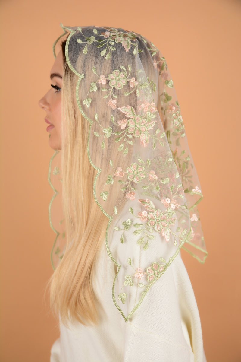 Peach Floral Veil