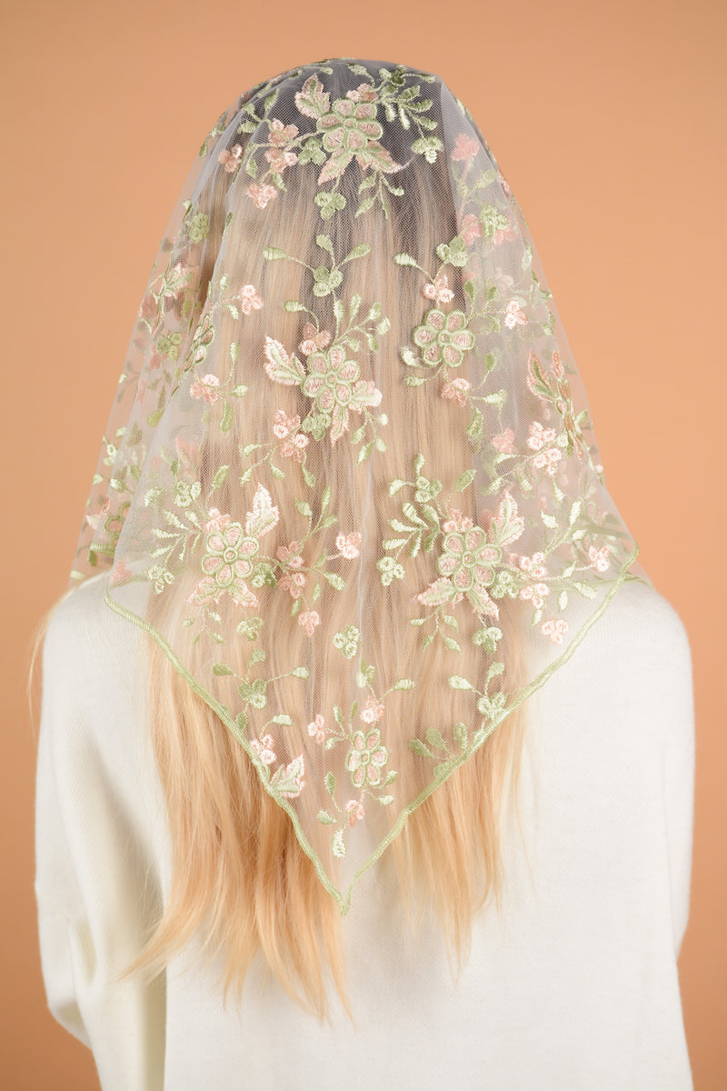 Peach Floral Veil