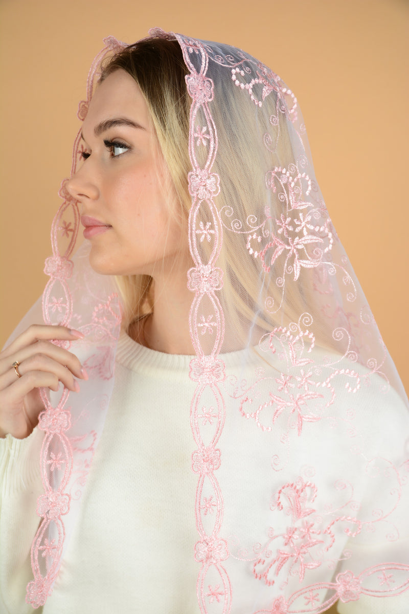 NEW!! Pink Floral Veil - MariaVeils