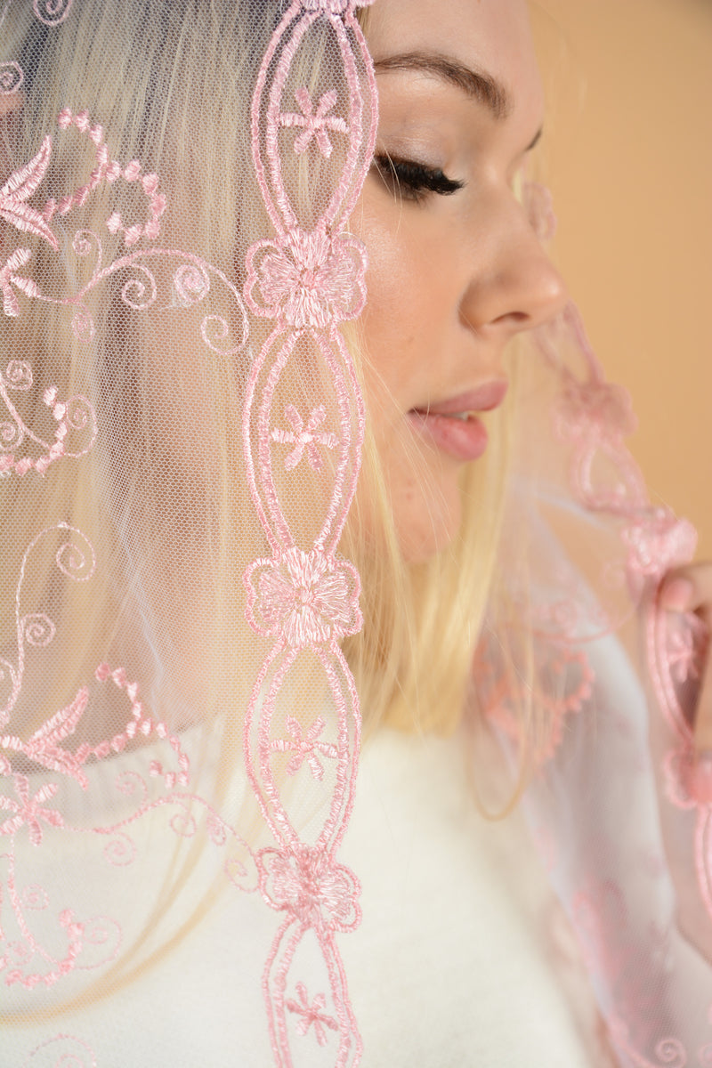 NEW!! Pink Floral Veil - MariaVeils