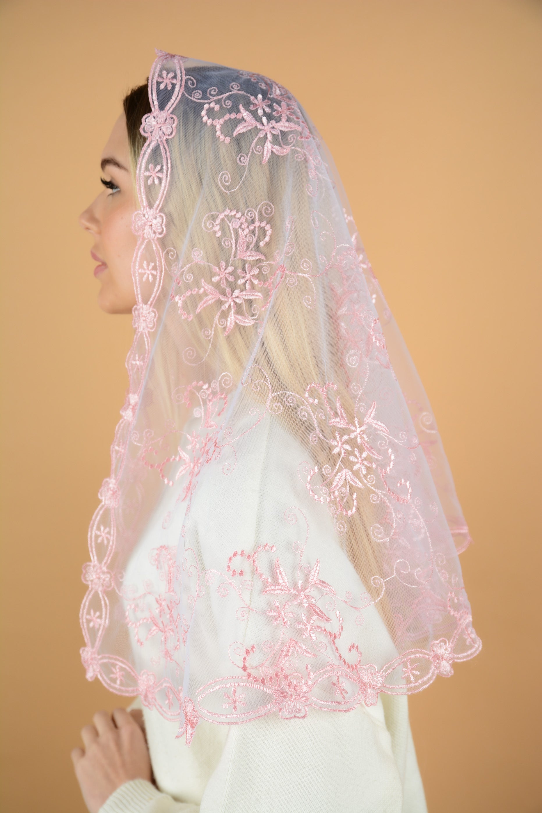 NEW!! Pink Floral Veil - MariaVeils