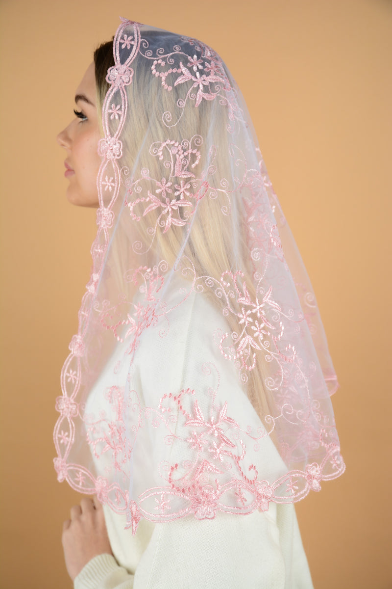 NEW!! Pink Floral Veil - MariaVeils
