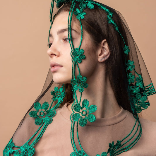 NEW COLOR Bestseller! Green lace veil - MariaVeils