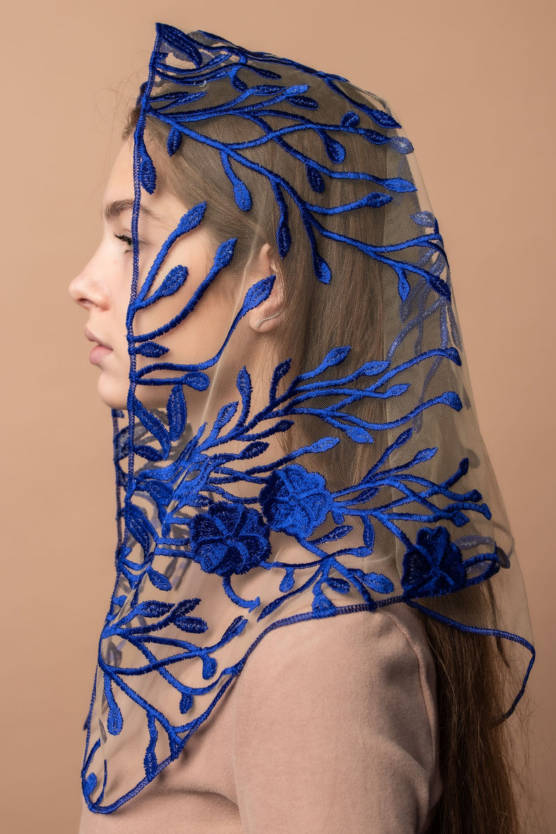 NEW! Blue floral veil - MariaVeils