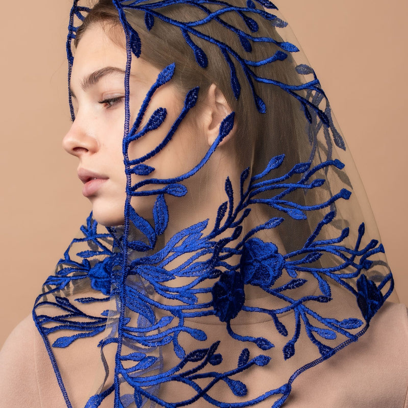 NEW! Blue floral veil - MariaVeils
