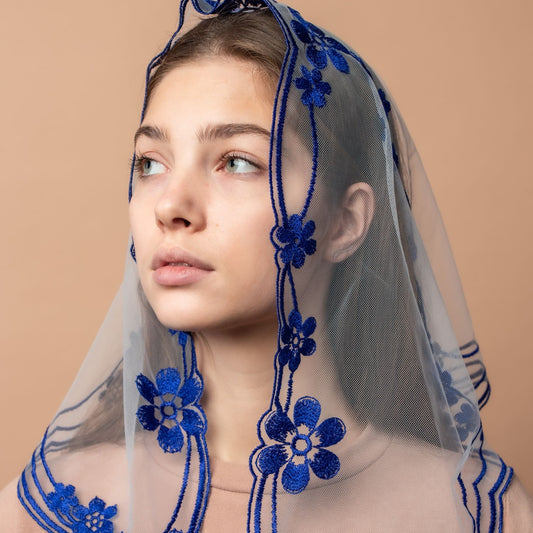 NEW COLOR Bestseller! Blue lace veil - MariaVeils