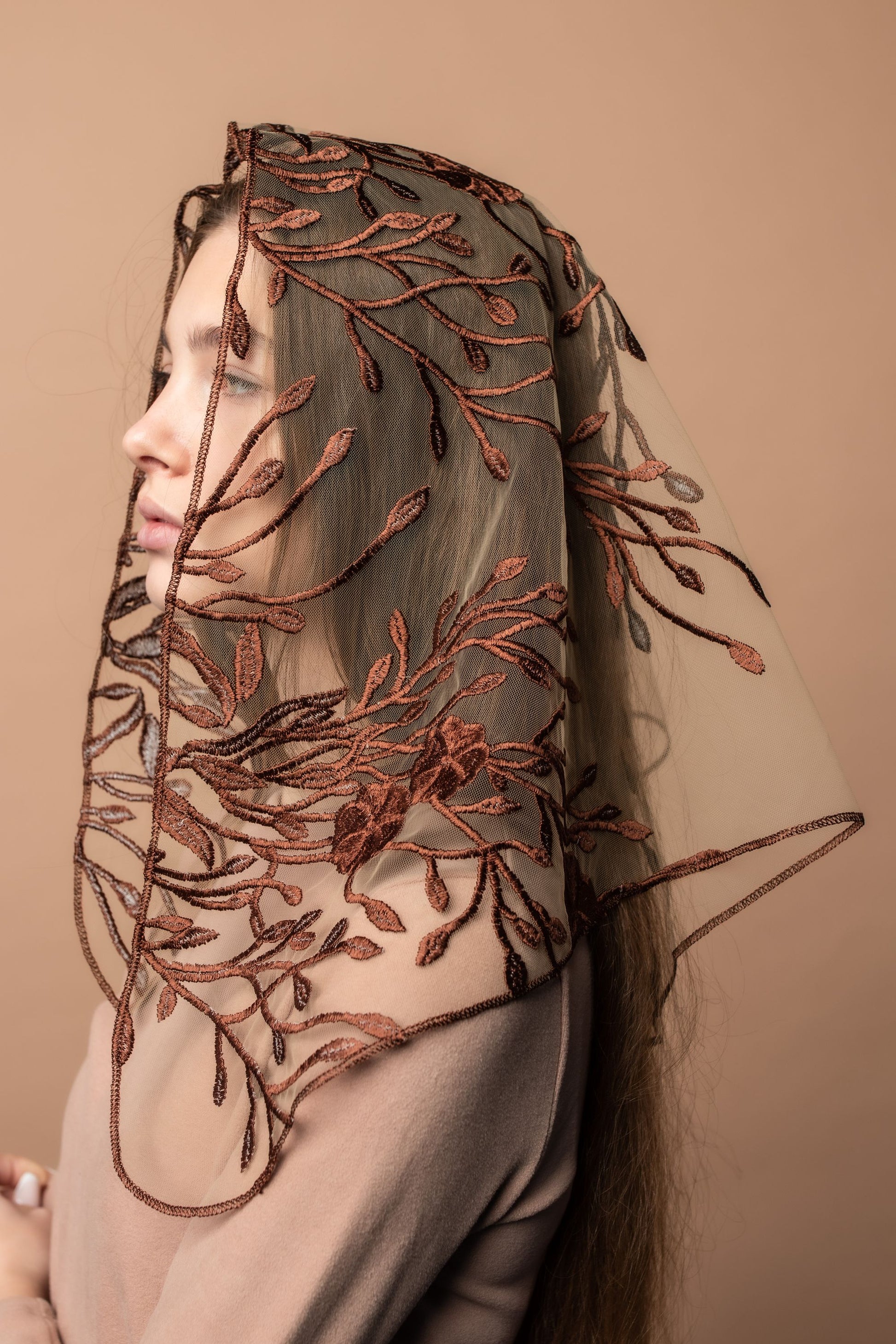 NEW! Brown floral veil - MariaVeils