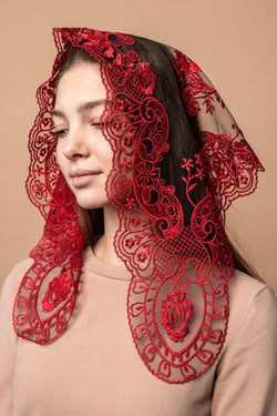 Triangle chapel veil with floral design - MariaVeils