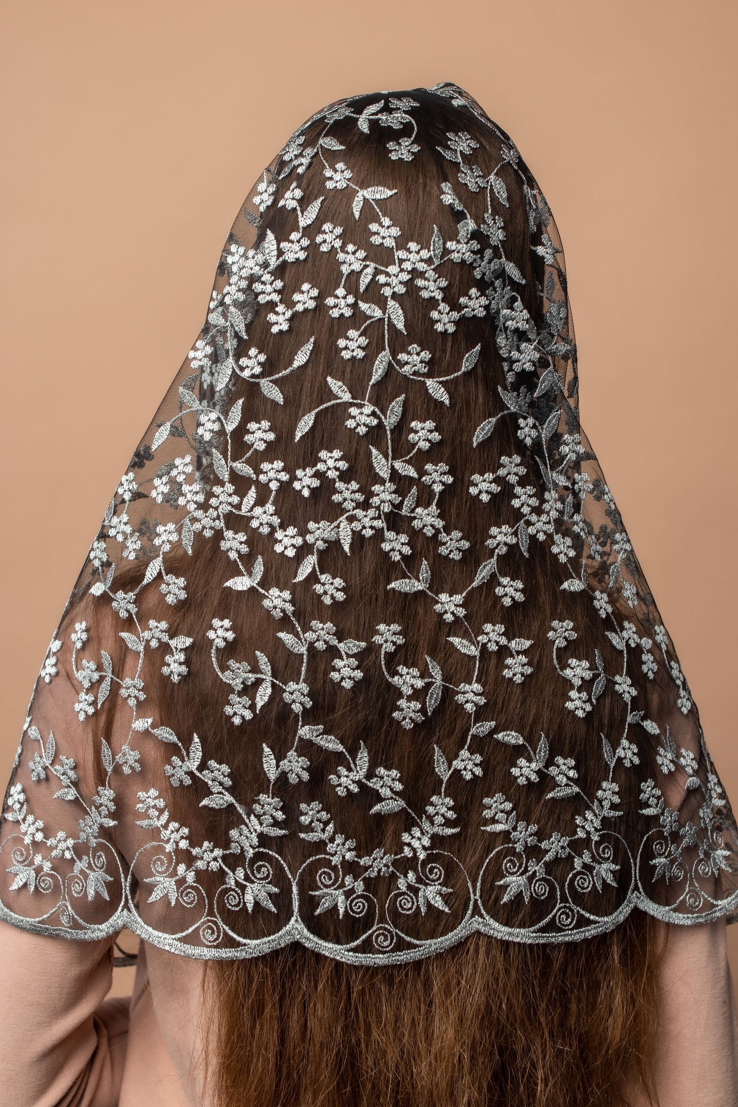 Infinity chapel veil with floral design - MariaVeils