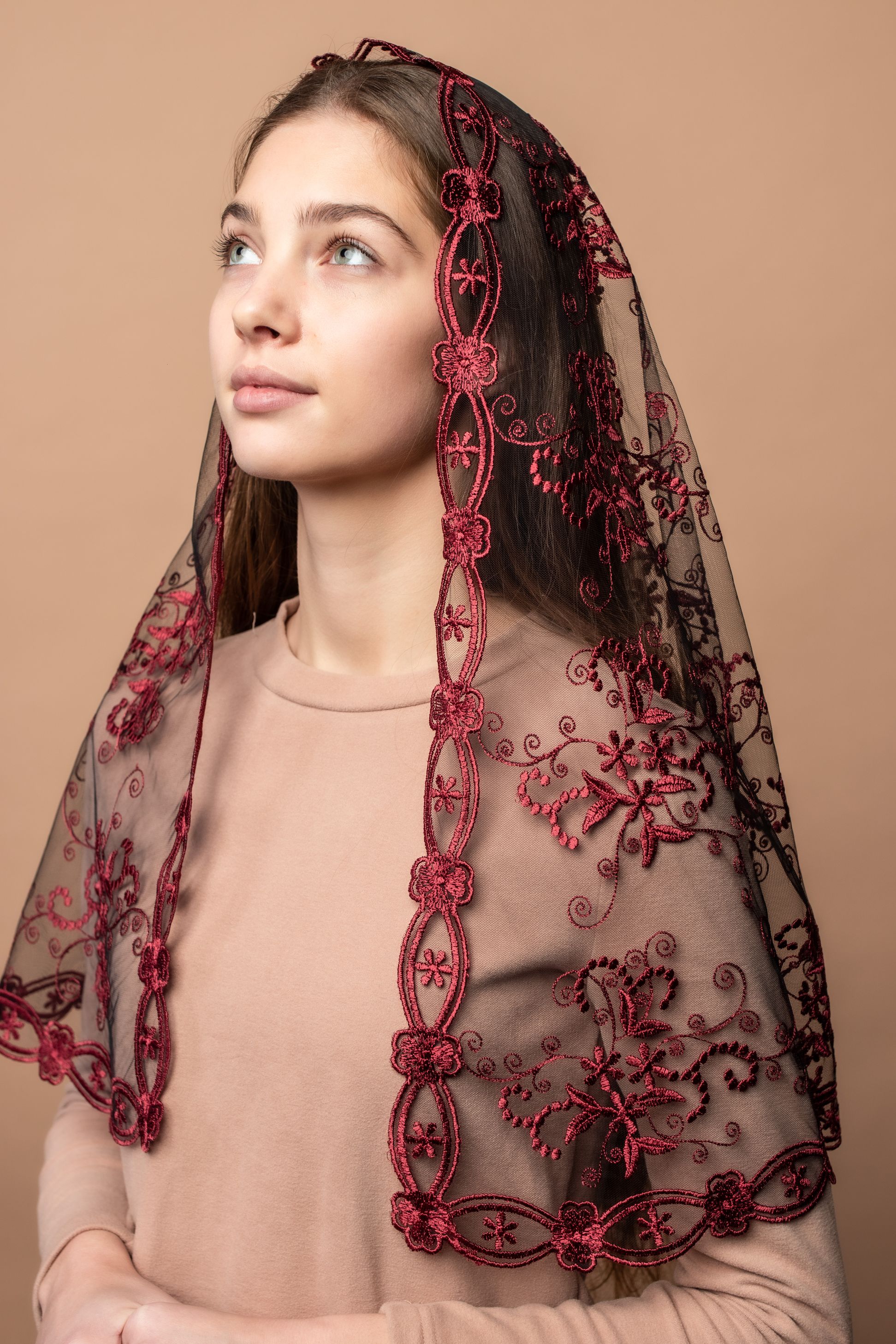 Burgundy chapel veil - MariaVeils
