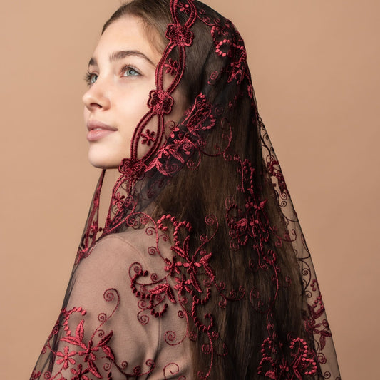 Burgundy chapel veil - MariaVeils