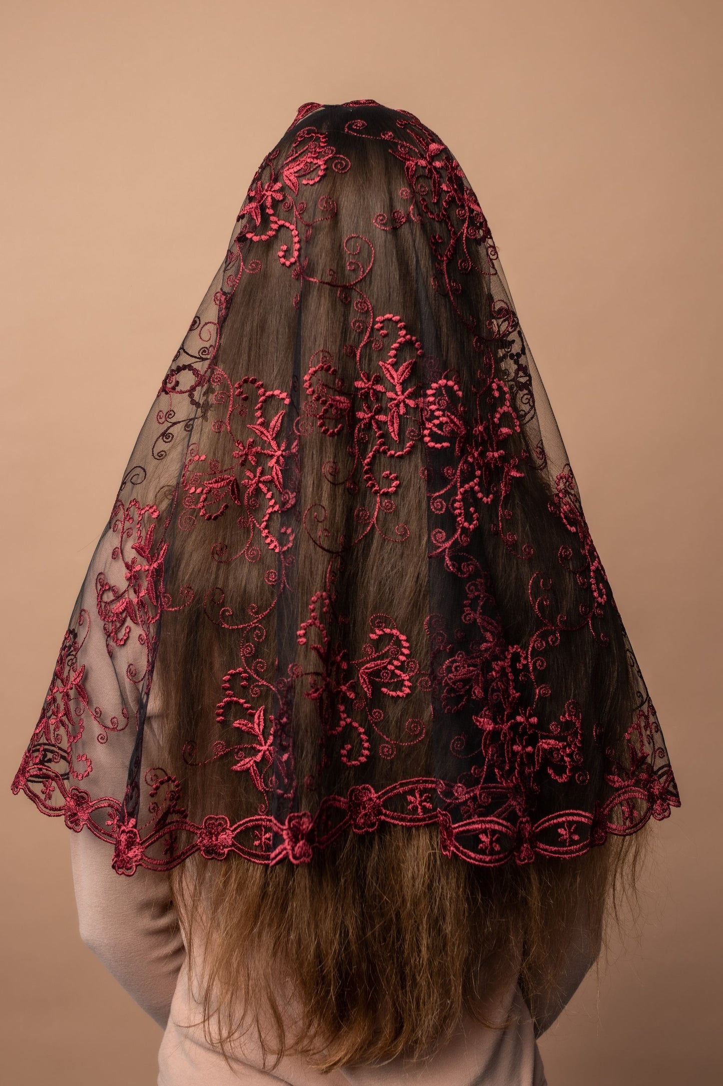 Burgundy chapel veil - MariaVeils