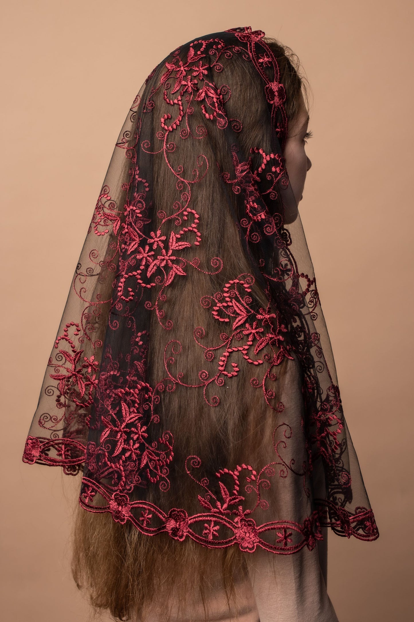 Burgundy chapel veil - MariaVeils