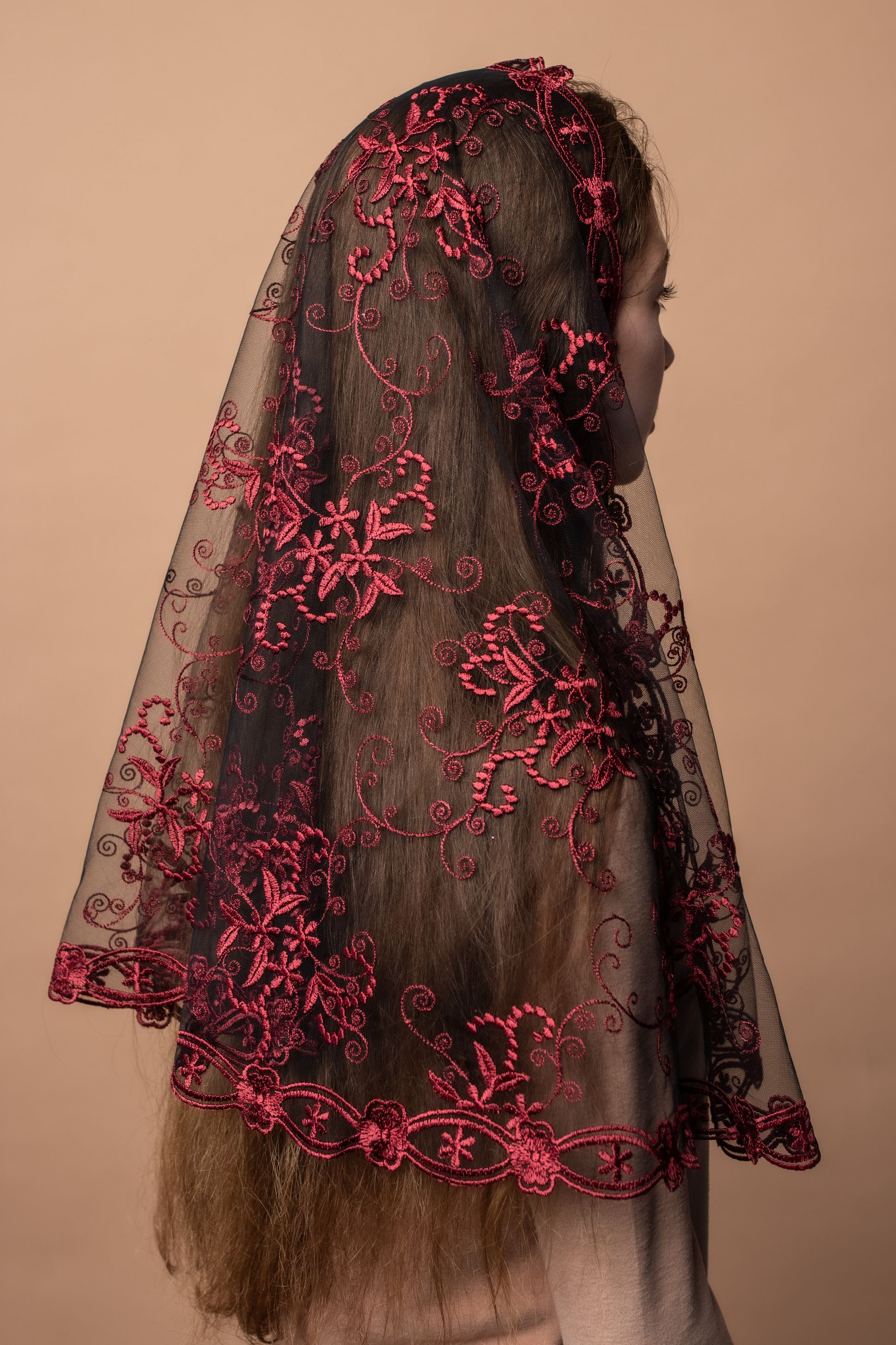 Burgundy chapel veil - MariaVeils