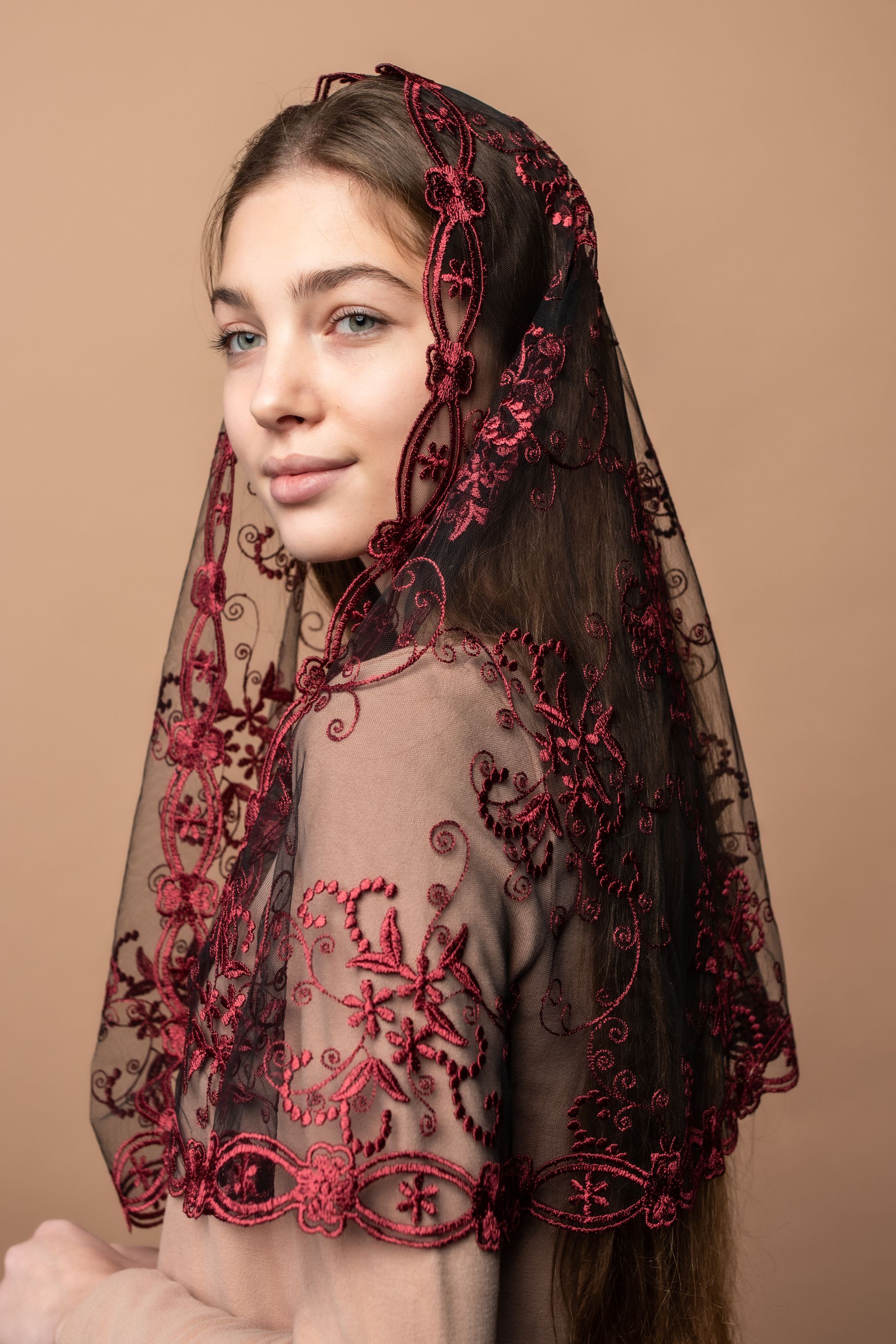 Burgundy chapel veil - MariaVeils