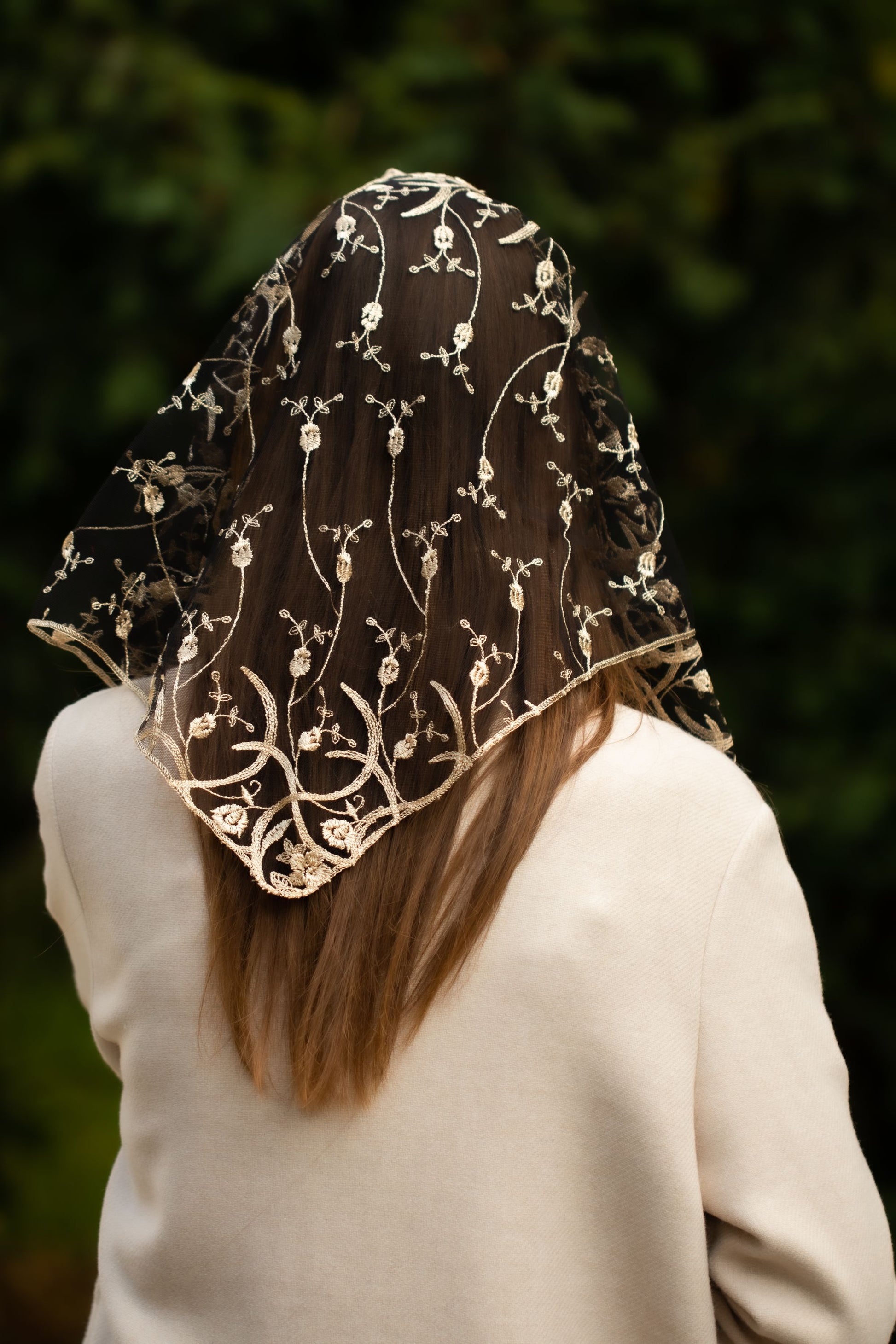 NEW!! Gold chapel veil with floral embroidery - MariaVeils