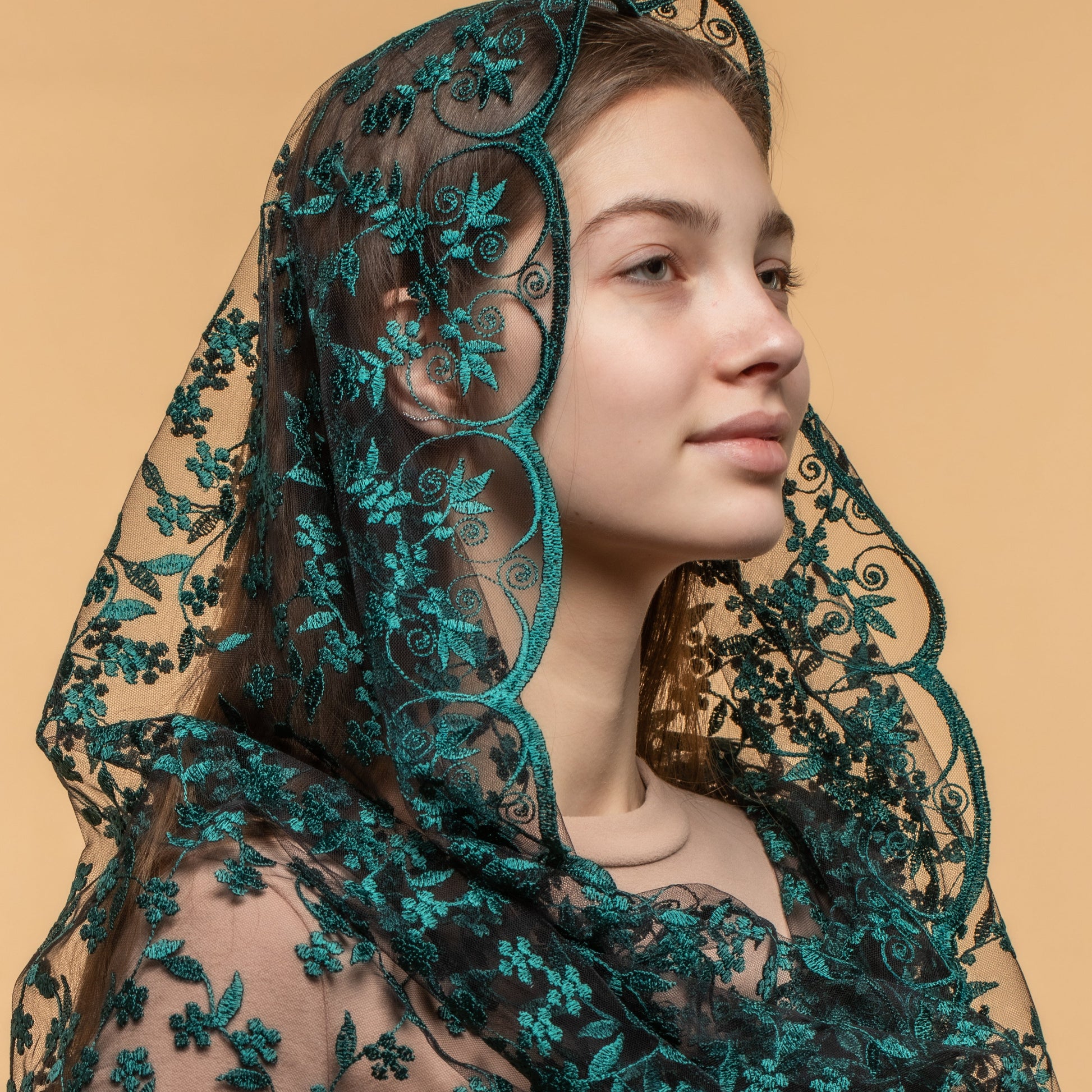 NEW!! Infinity chapel veil with floral design - MariaVeils