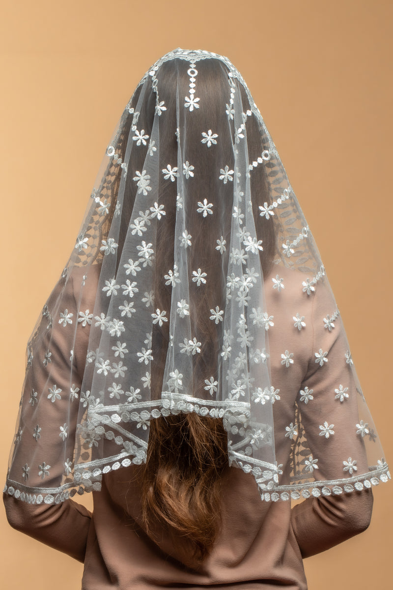 Traditional Catholic white  lace veil - MariaVeils