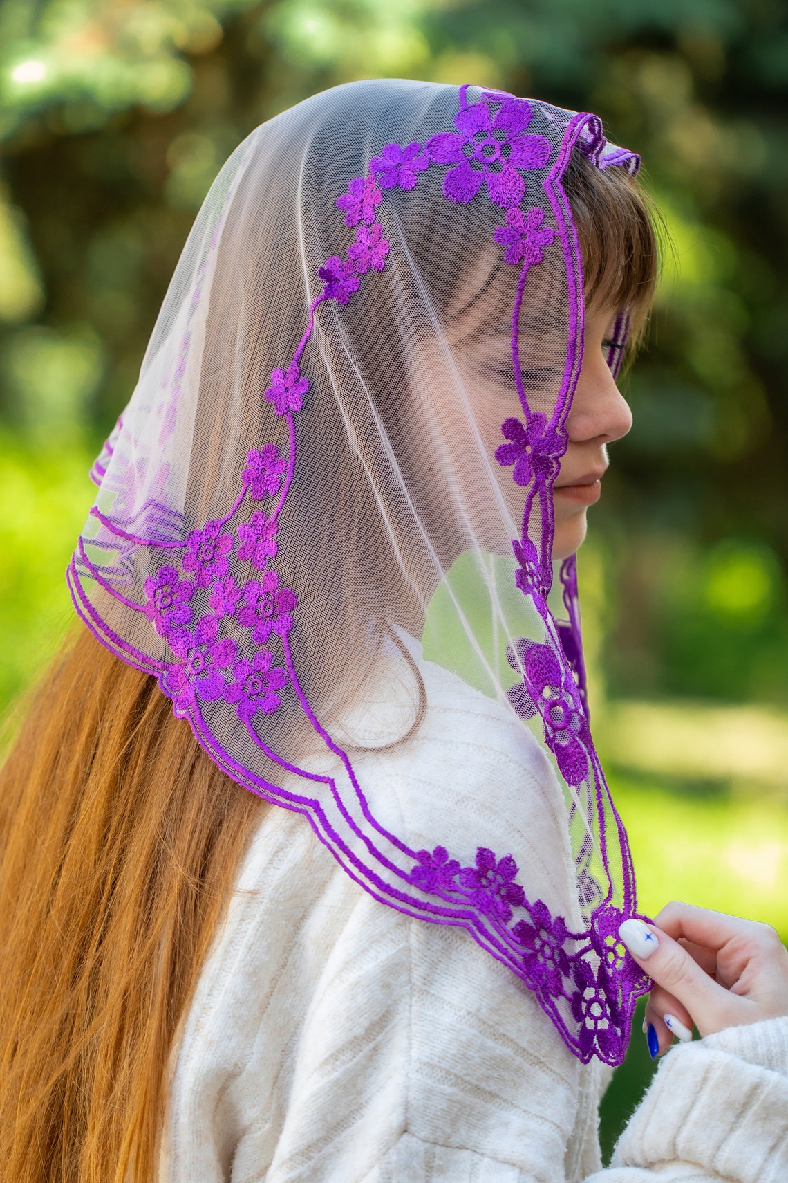 Purple lace veil - MariaVeils