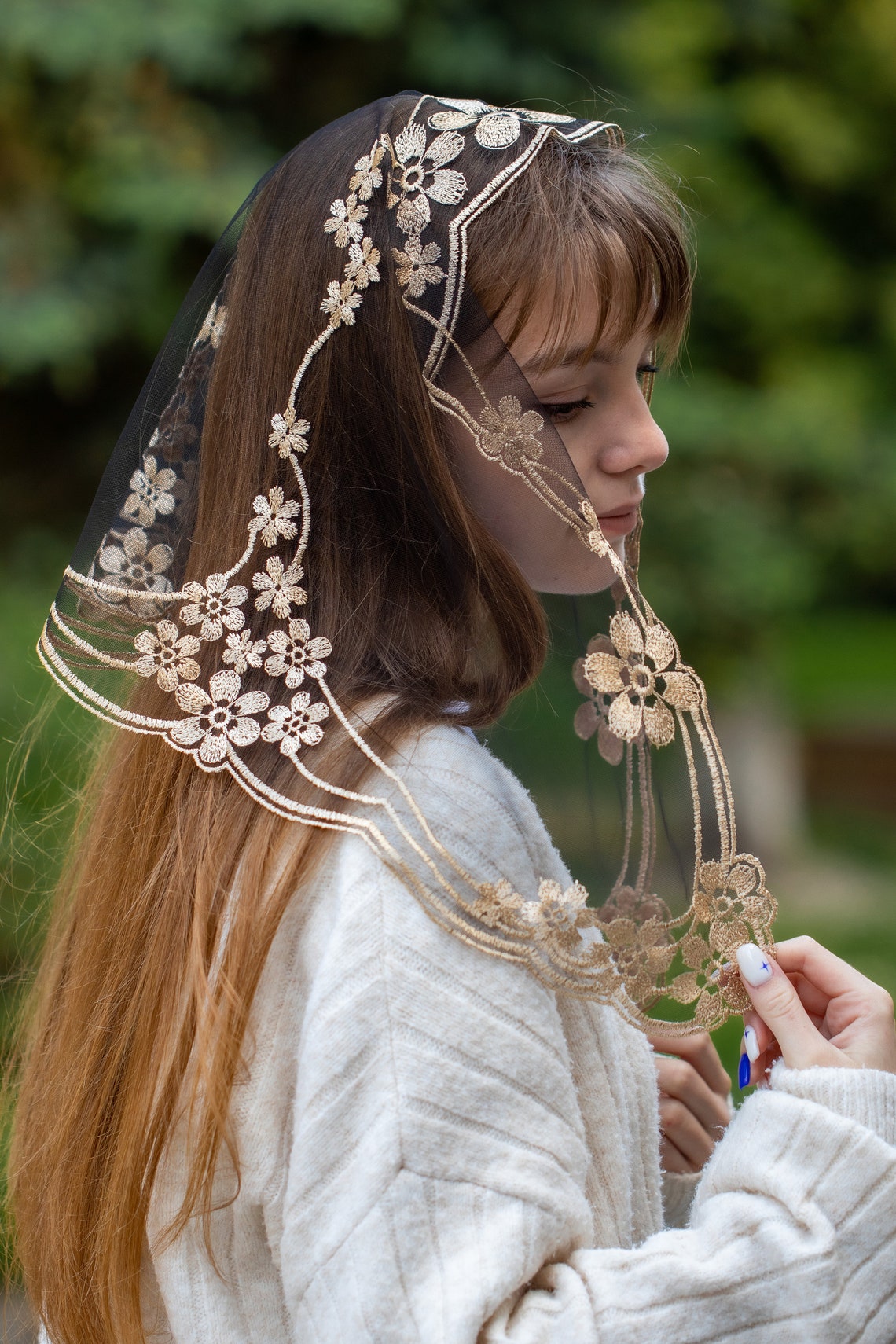 Gold floral veil - MariaVeils