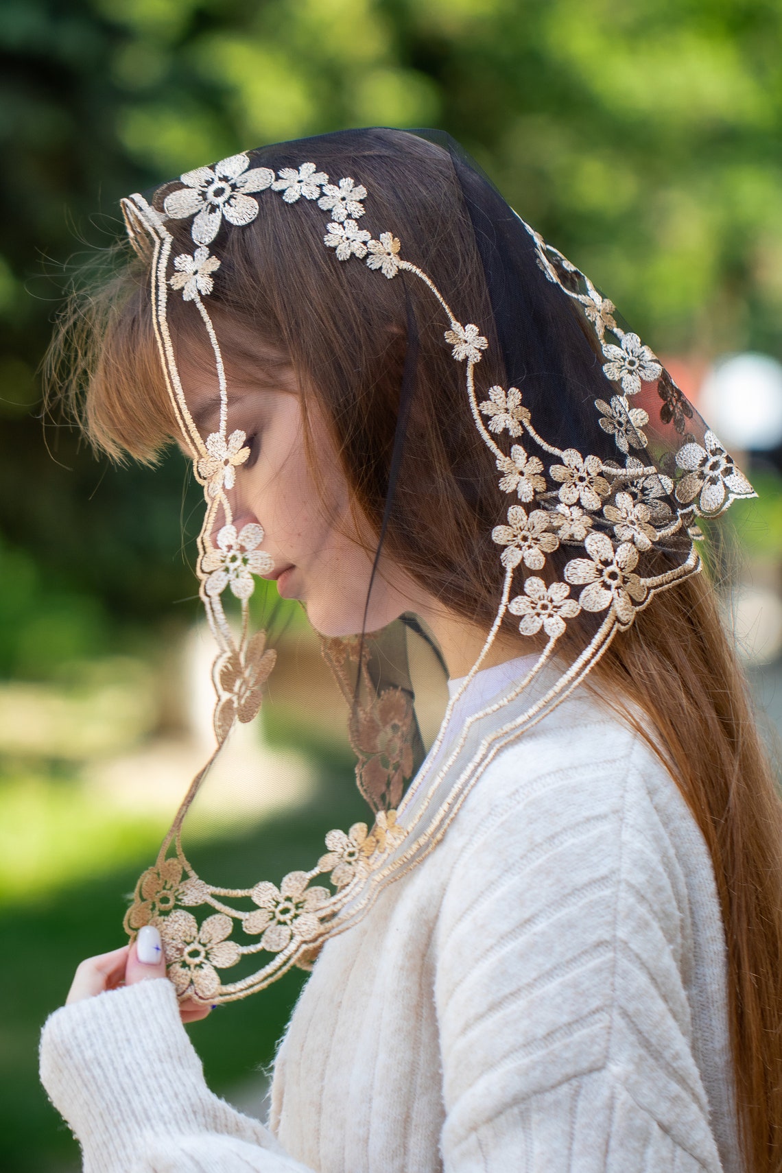 Gold floral veil - MariaVeils