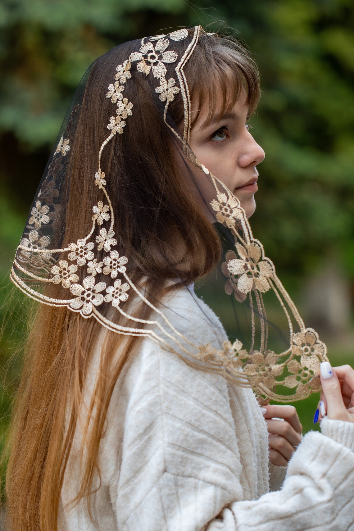 Gold floral veil - MariaVeils