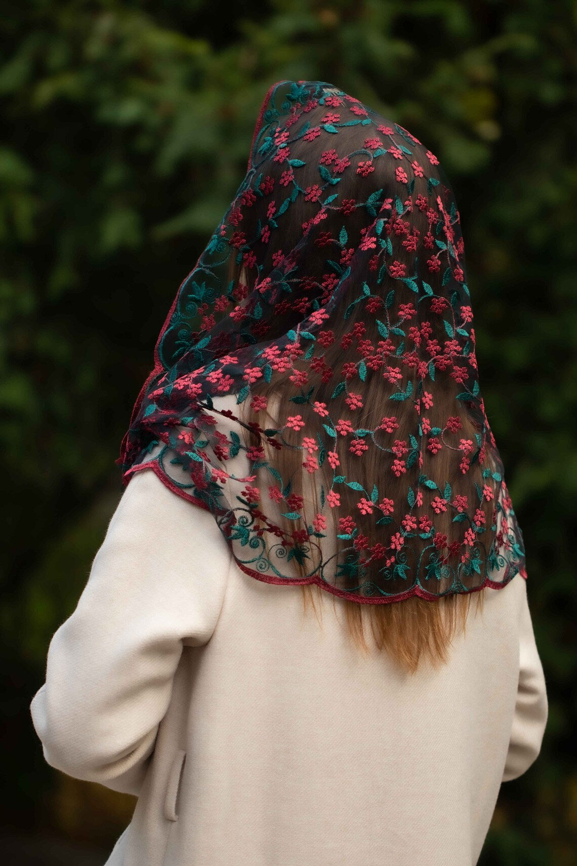 GREEN & BURGUNDY MANTILLA - MariaVeils