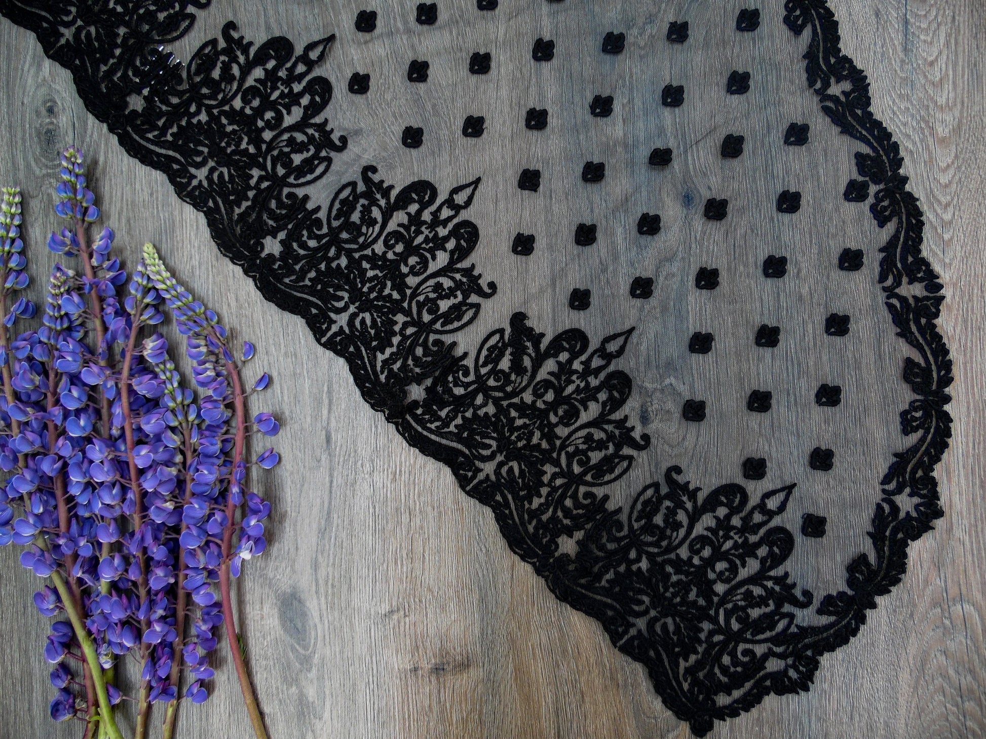 Long black church veil - Maria Veils