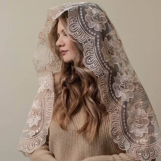 Peach long chapel veil - Maria Veils