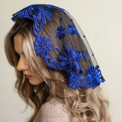 Blue lace chapel veil - Maria Veils