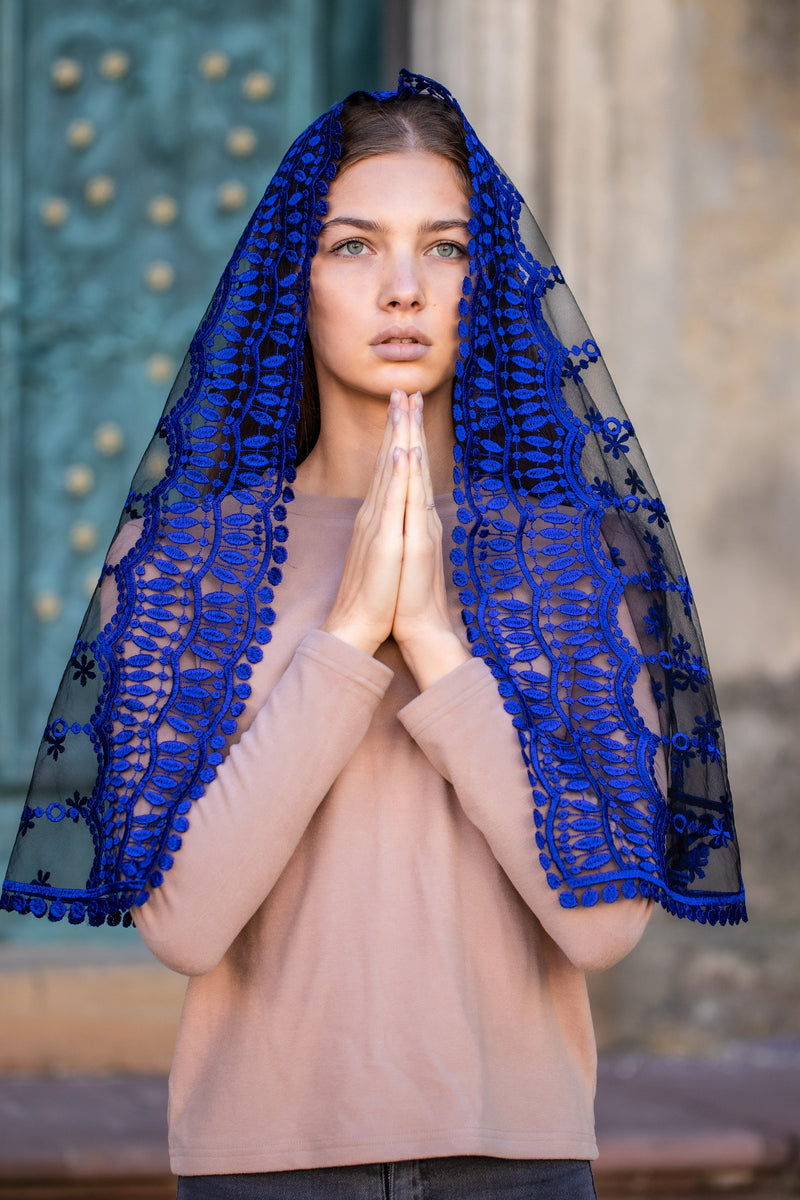 Navy blue long Chapel veil - Maria Veils