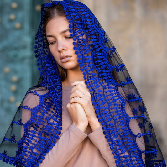 Navy blue long Chapel veil - Maria Veils