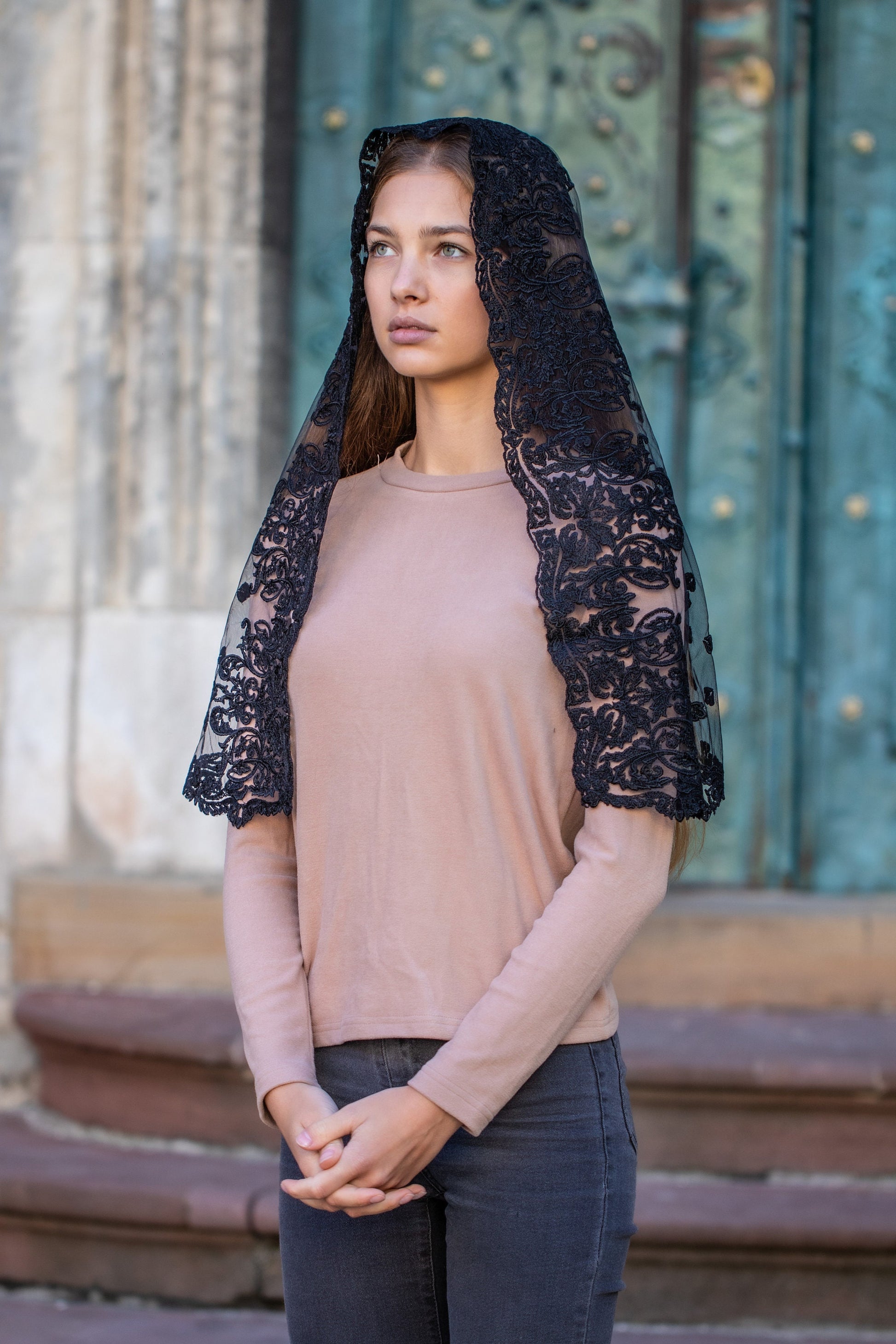 Long black church veil - Maria Veils