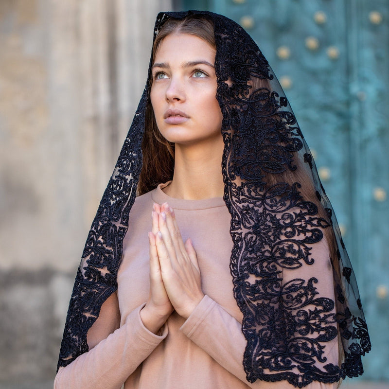 Long black church veil - Maria Veils