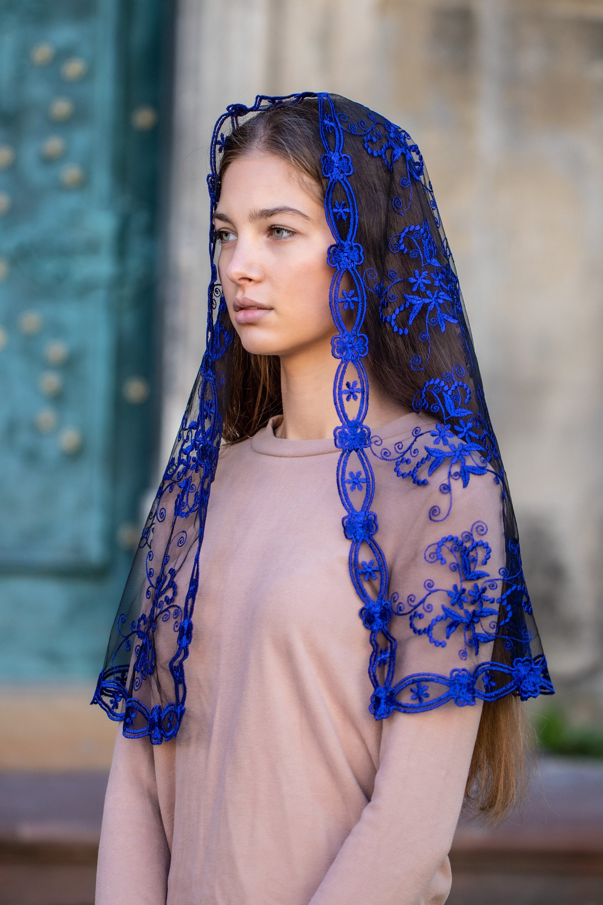 Blue Our Lady of Guadalupe veil - Maria Veils