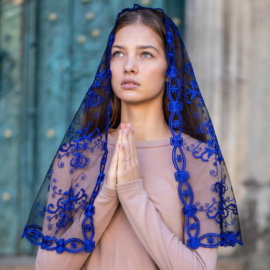 Blue Our Lady of Guadalupe veil - Maria Veils