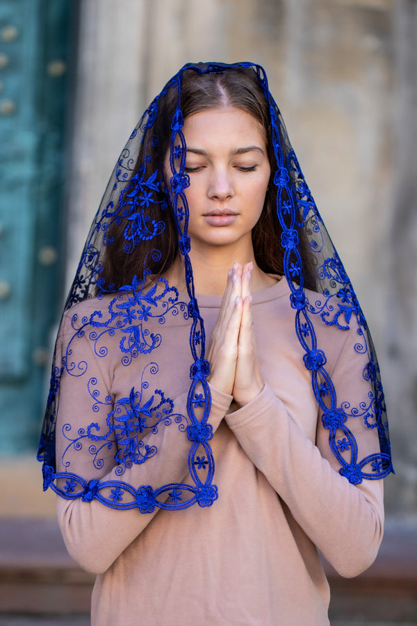 Blue Our Lady of Guadalupe veil - Maria Veils