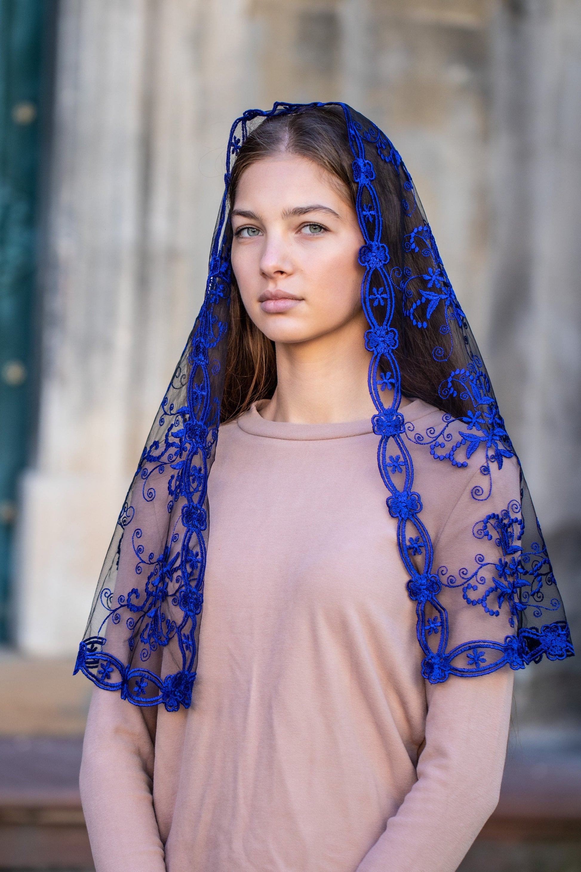 Blue Our Lady of Guadalupe veil - Maria Veils